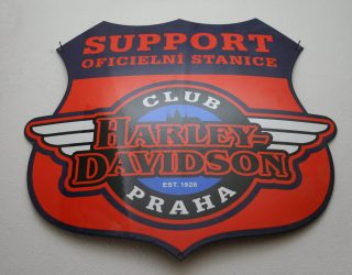 Emaille-Harley Davidson-Laservorm-gebold-reclamebord